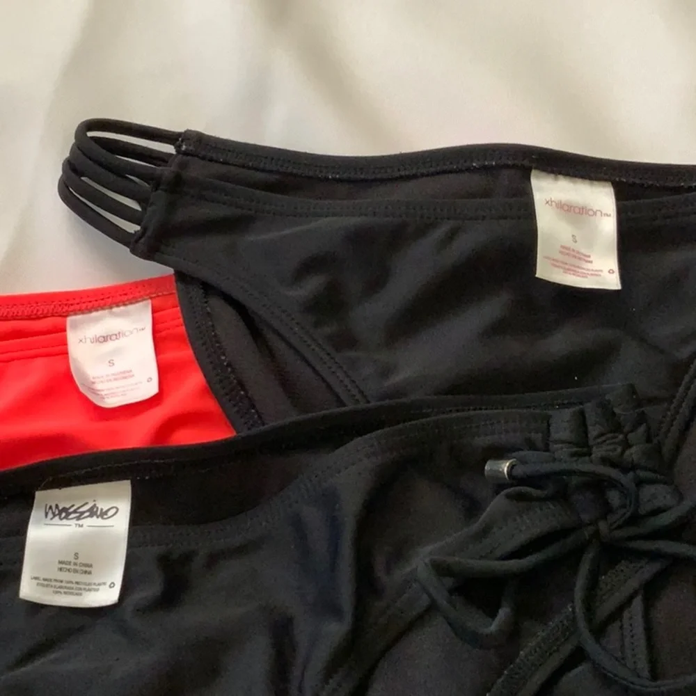 Xhilaration and Mossino Three Bikini Bottoms Two Black One Orange Girls Small